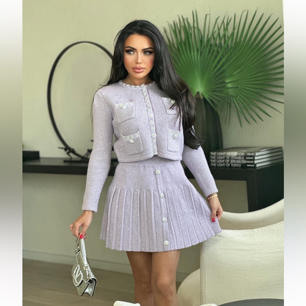 Jessica bara lavender skirt and cardigan set size small